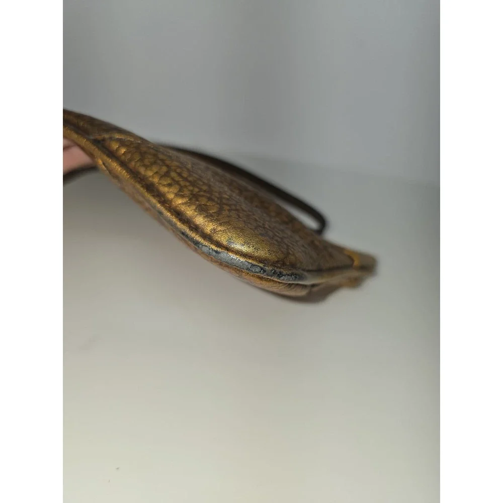 Burberry Metallic Copper Crackled Pebble Leather Wristlet Purse Clutch